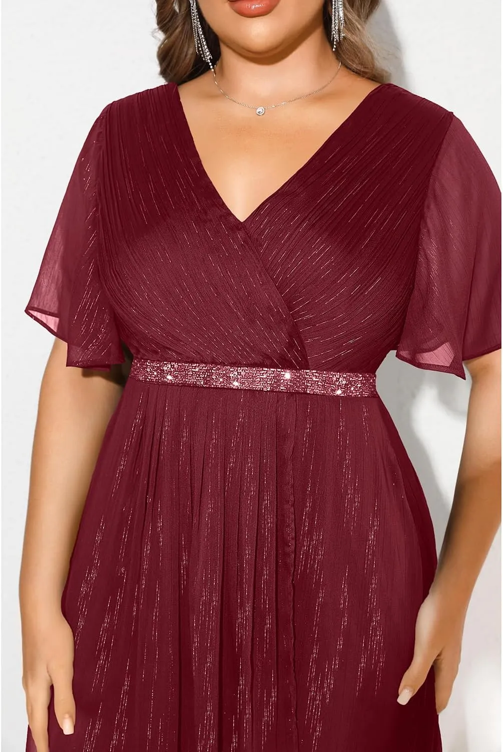 Pinup Fashion Women Plus Size Cocktail Dress - Formal Wedding Guest High Low Pleated Wrap V Neck Dresses 2025