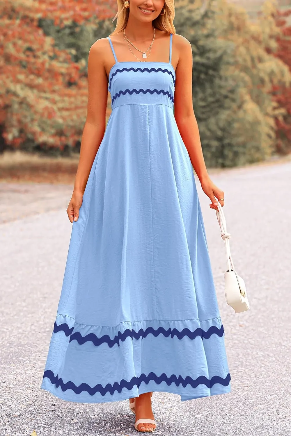 PRETTYGARDEN Women's 2025 Summer Flowy Maxi Dress Casual Sleeveless Spaghetti Strap Ruffle Beach Long Dresses