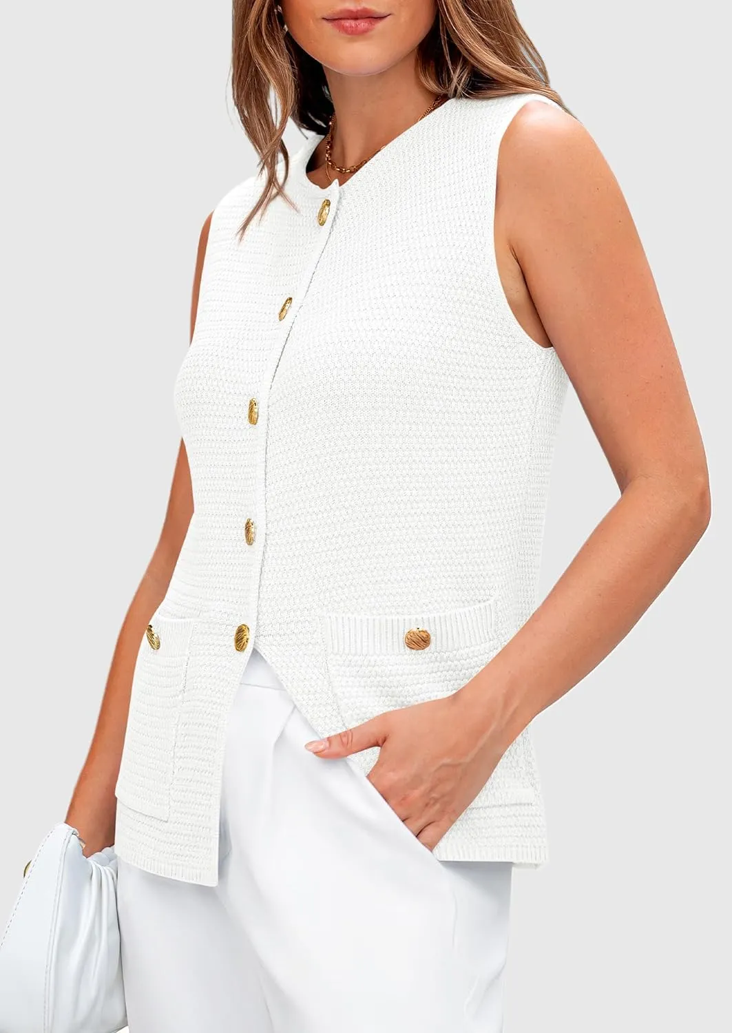 PRETTYGARDEN Women's Knit Sweater Vest 2025 Summer Sleeveless Button Down Tank Tops Trendy Business Casual Outfits