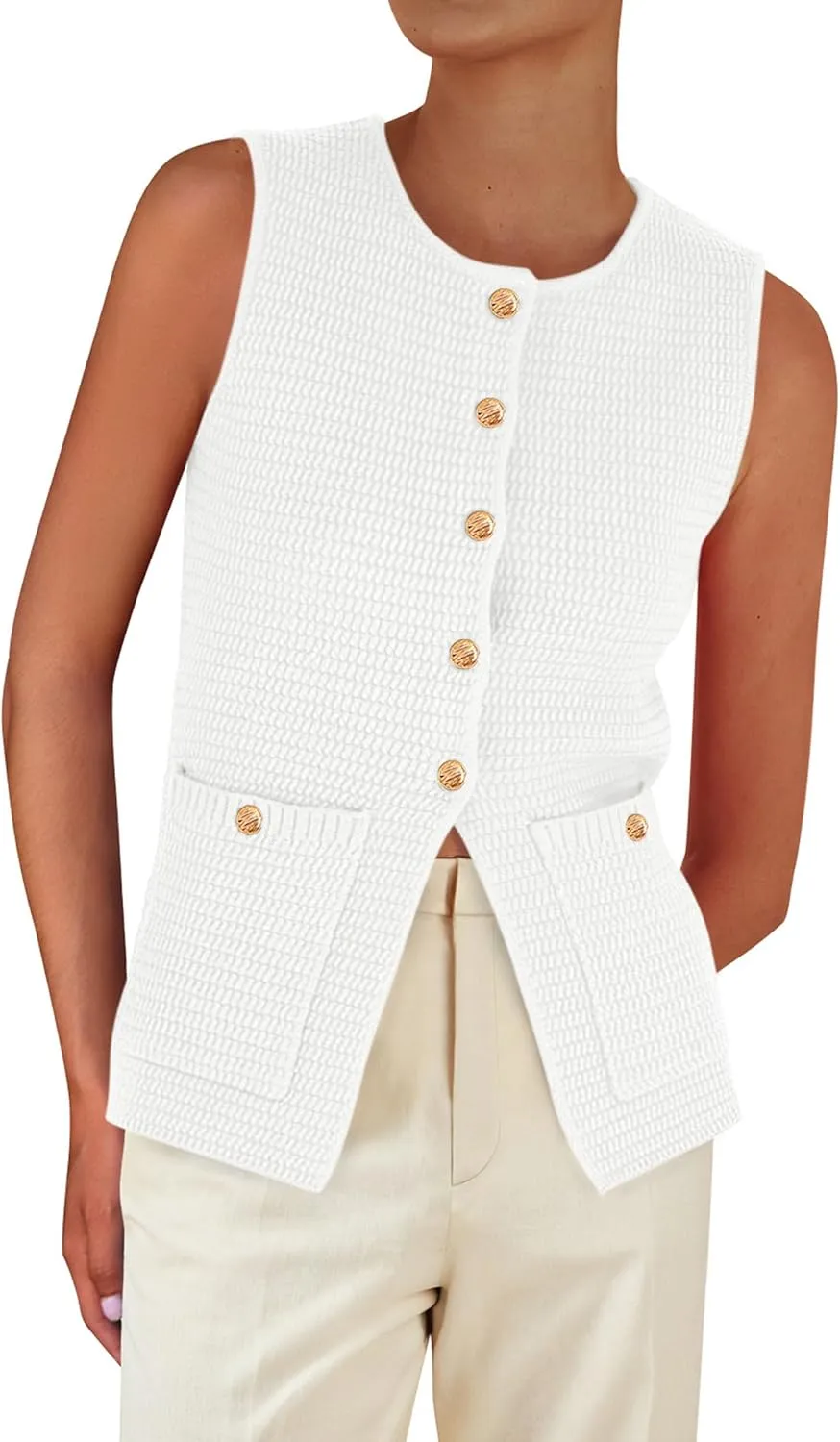 PRETTYGARDEN Women's Knit Sweater Vest 2025 Summer Sleeveless Button Down Tank Tops Trendy Business Casual Outfits