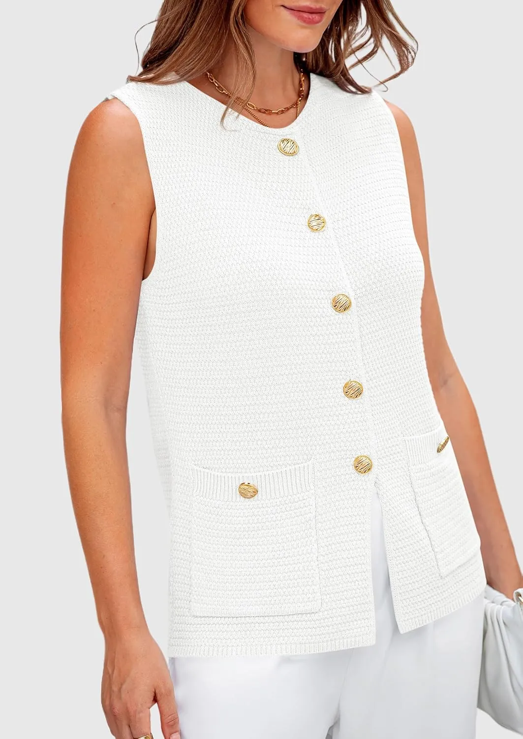 PRETTYGARDEN Women's Knit Sweater Vest 2025 Summer Sleeveless Button Down Tank Tops Trendy Business Casual Outfits