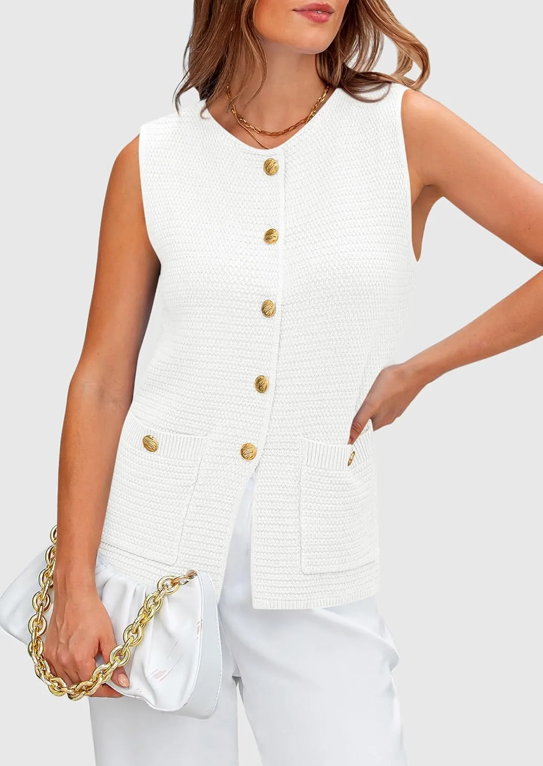PRETTYGARDEN Women's Knit Sweater Vest 2025 Summer Sleeveless Button Down Tank Tops Trendy Business Casual Outfits