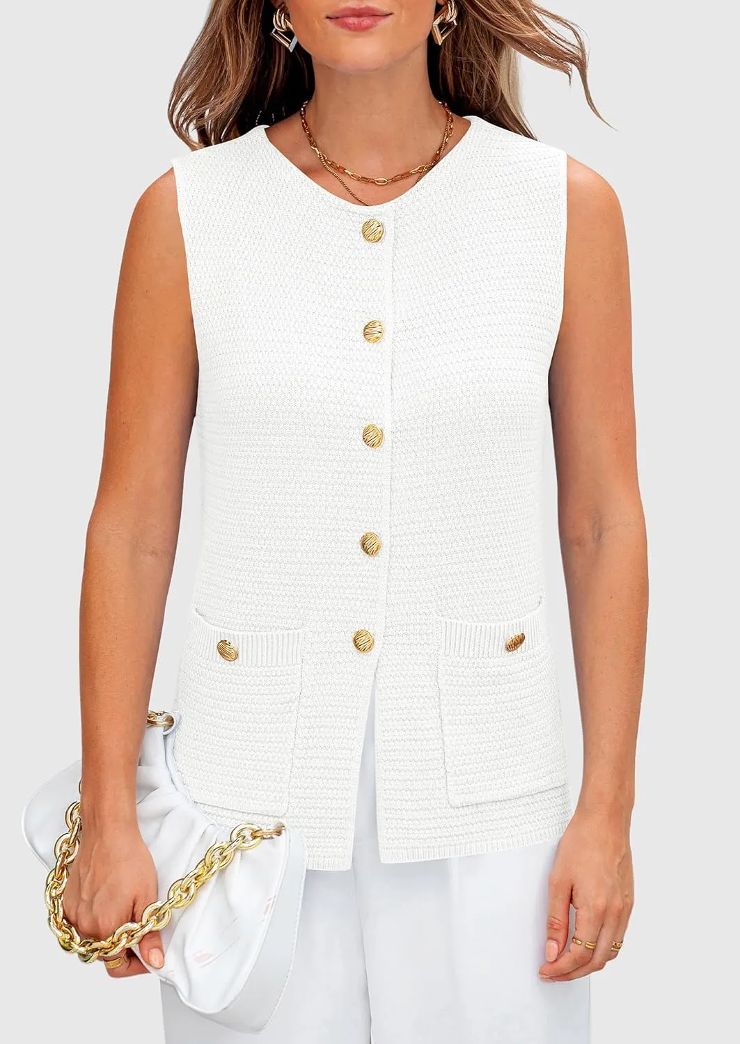 PRETTYGARDEN Women's Knit Sweater Vest 2025 Summer Sleeveless Button Down Tank Tops Trendy Business Casual Outfits