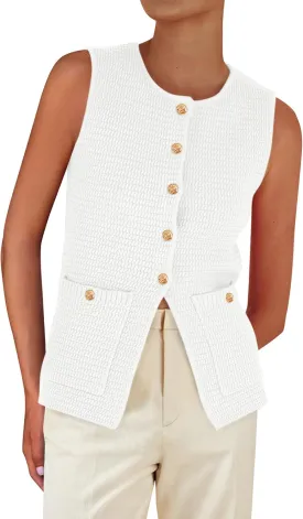 PRETTYGARDEN Women's Knit Sweater Vest 2025 Summer Sleeveless Button Down Tank Tops Trendy Business Casual Outfits