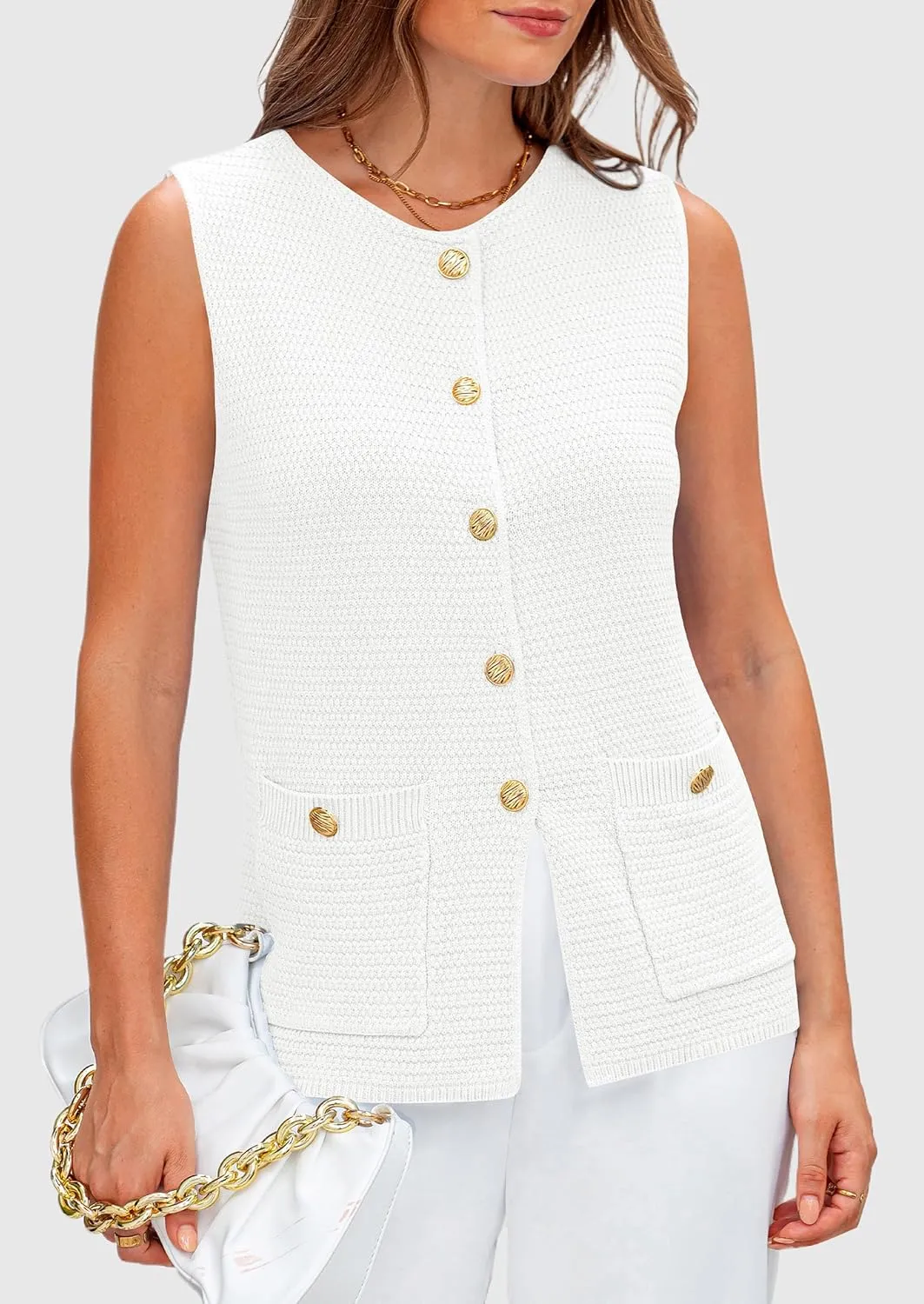 PRETTYGARDEN Women's Knit Sweater Vest 2025 Summer Sleeveless Button Down Tank Tops Trendy Business Casual Outfits
