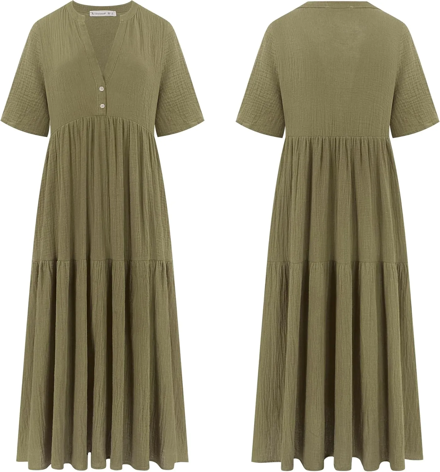 R.Vivimos Womens Summer Cotton Flowy Maxi Dress Short Sleeve V Neck Empire Waist Boho Tiered Ruffle Casual Loose Long Dresses