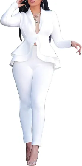 Salimdy Sexy 2 Piece Outfits for Women Long Sleeve Solid Blazer with Pants Casual Elegant Business Suit Sets