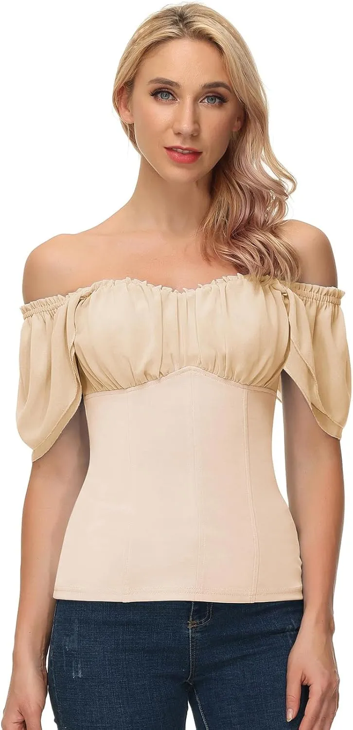 Scarlet Darkness Women Renaissance Shirt Off Shoulder Flutter Short Sleeve Top Summer Square Neck Peasant Blouse