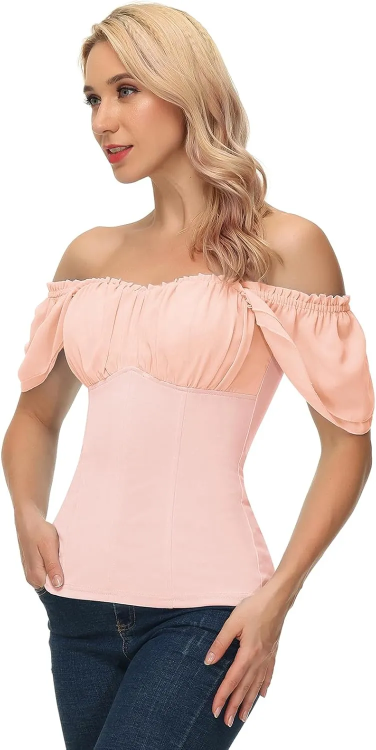 Scarlet Darkness Women Renaissance Shirt Off Shoulder Flutter Short Sleeve Top Summer Square Neck Peasant Blouse