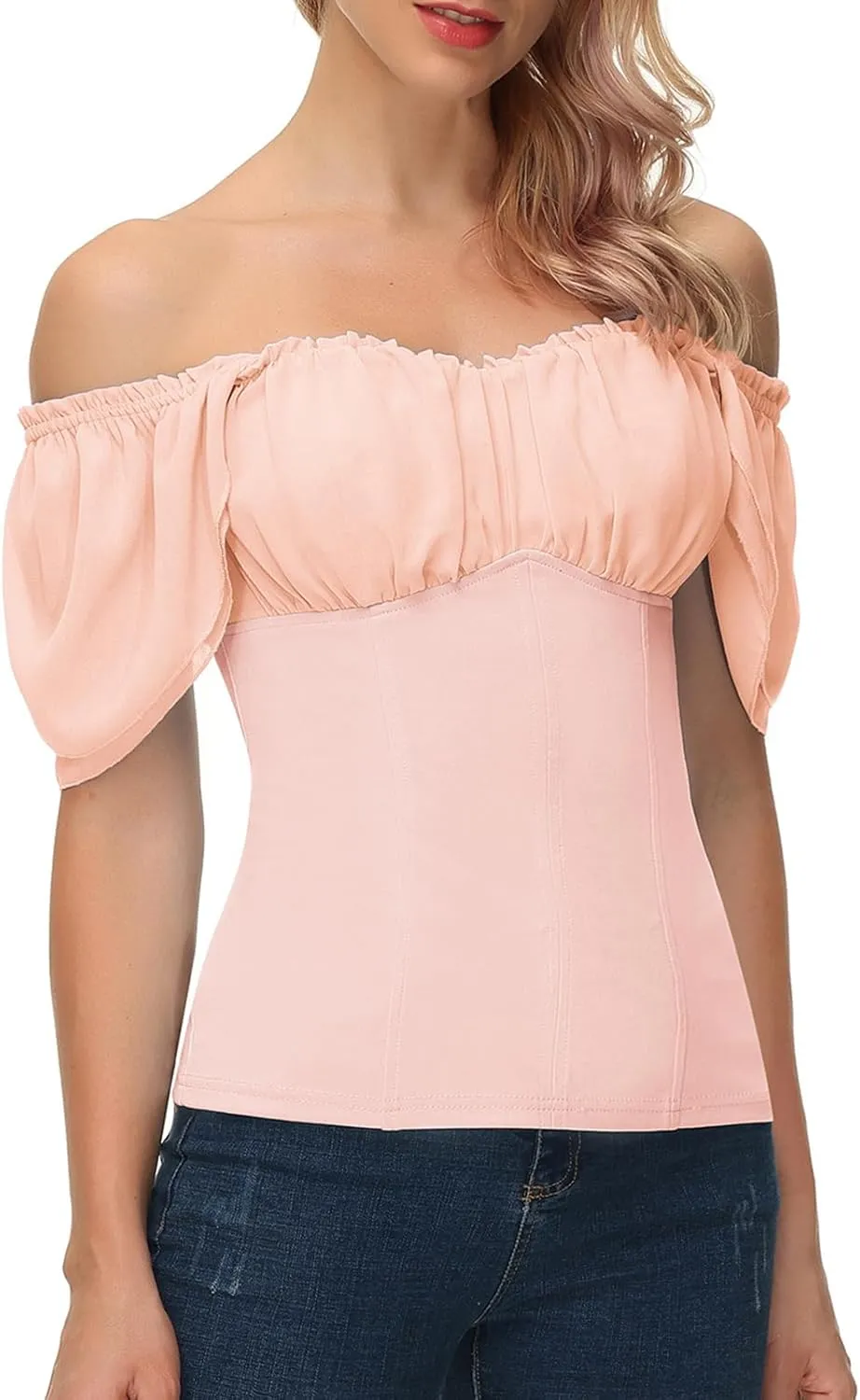 Scarlet Darkness Women Renaissance Shirt Off Shoulder Flutter Short Sleeve Top Summer Square Neck Peasant Blouse