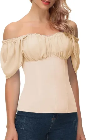 Scarlet Darkness Women Renaissance Shirt Off Shoulder Flutter Short Sleeve Top Summer Square Neck Peasant Blouse
