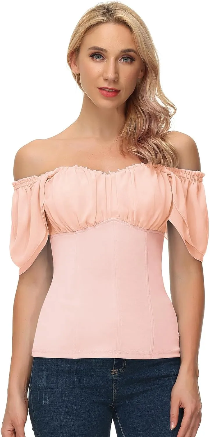 Scarlet Darkness Women Renaissance Shirt Off Shoulder Flutter Short Sleeve Top Summer Square Neck Peasant Blouse