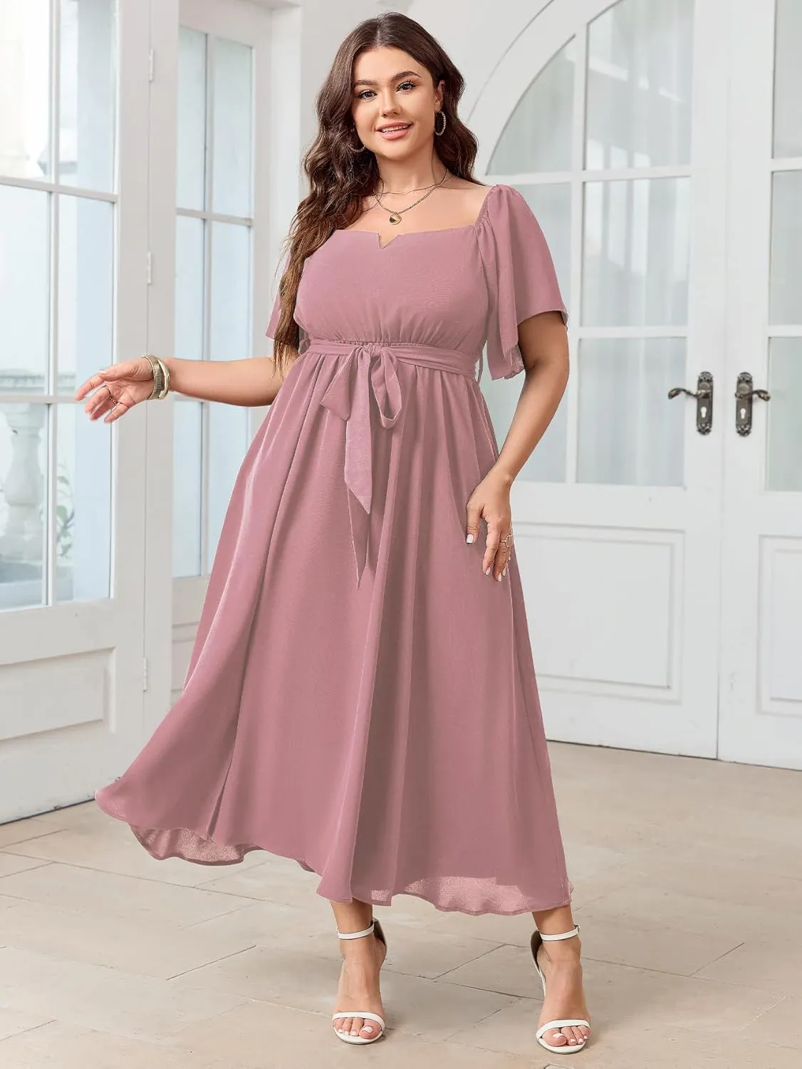 SCOMCHIC Womens Plus Size Formal Maxi Dress Off The Shoulder Wedding Guest Cocktail A-Line Split Long Dress with Pockets
