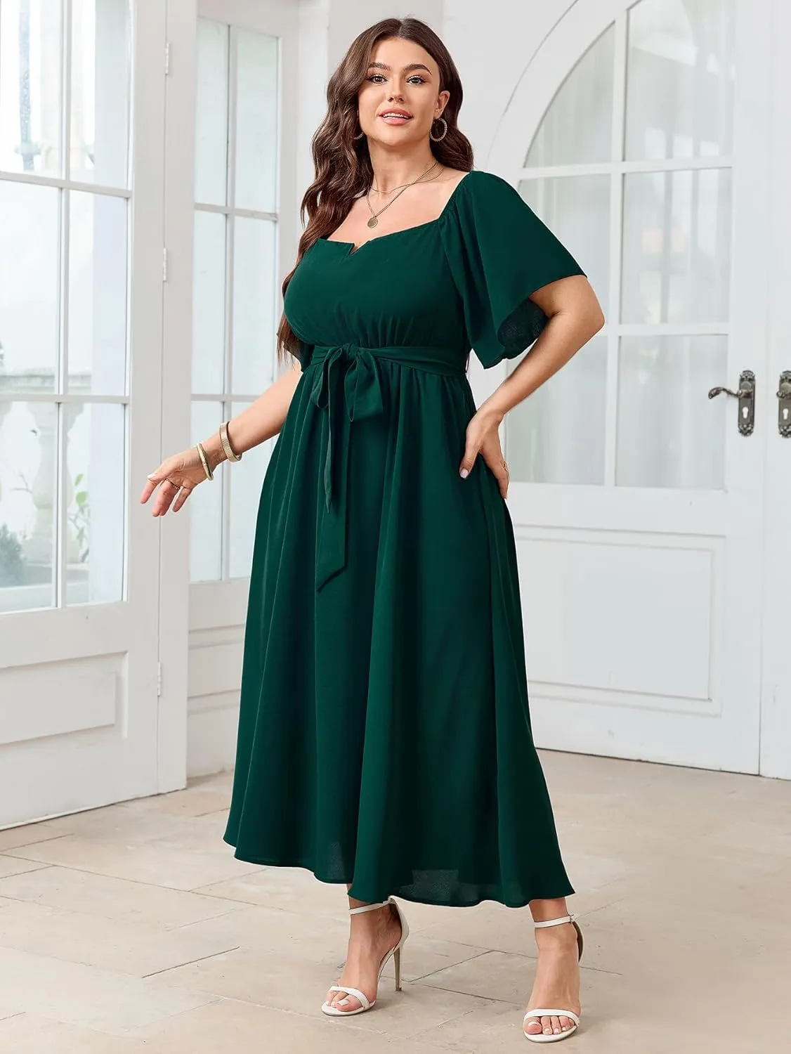 SCOMCHIC Womens Plus Size Formal Maxi Dress Off The Shoulder Wedding Guest Cocktail A-Line Split Long Dress with Pockets