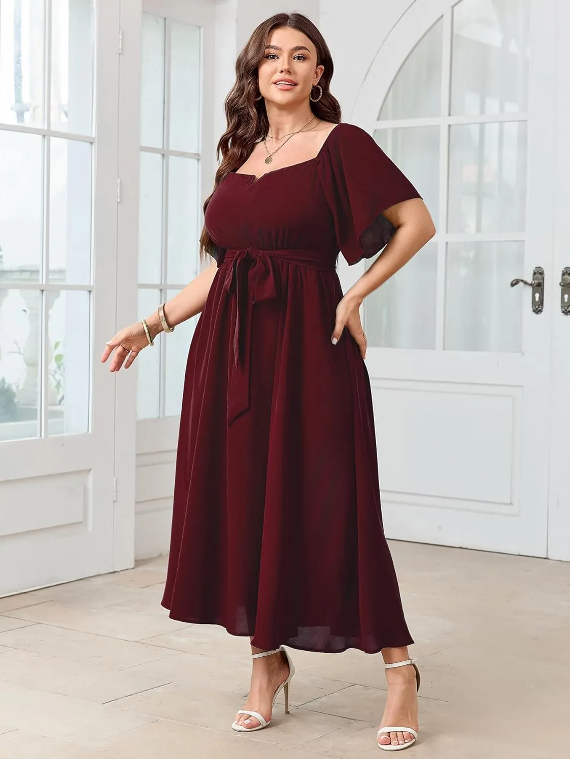 SCOMCHIC Womens Plus Size Formal Maxi Dress Off The Shoulder Wedding Guest Cocktail A-Line Split Long Dress with Pockets