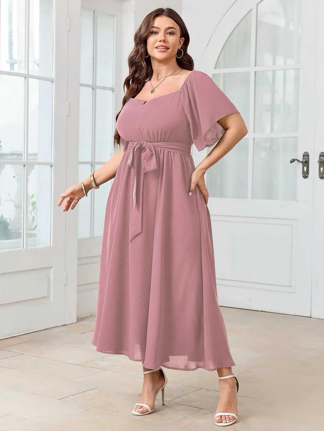 SCOMCHIC Womens Plus Size Formal Maxi Dress Off The Shoulder Wedding Guest Cocktail A-Line Split Long Dress with Pockets