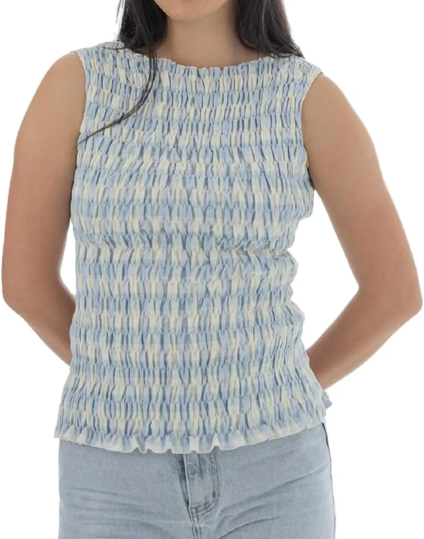 Summer Ruffle Hem Tops for Women Sleeveless Shirred Tank Tops Y2k Slim Fit Going Out Crop Tee Top