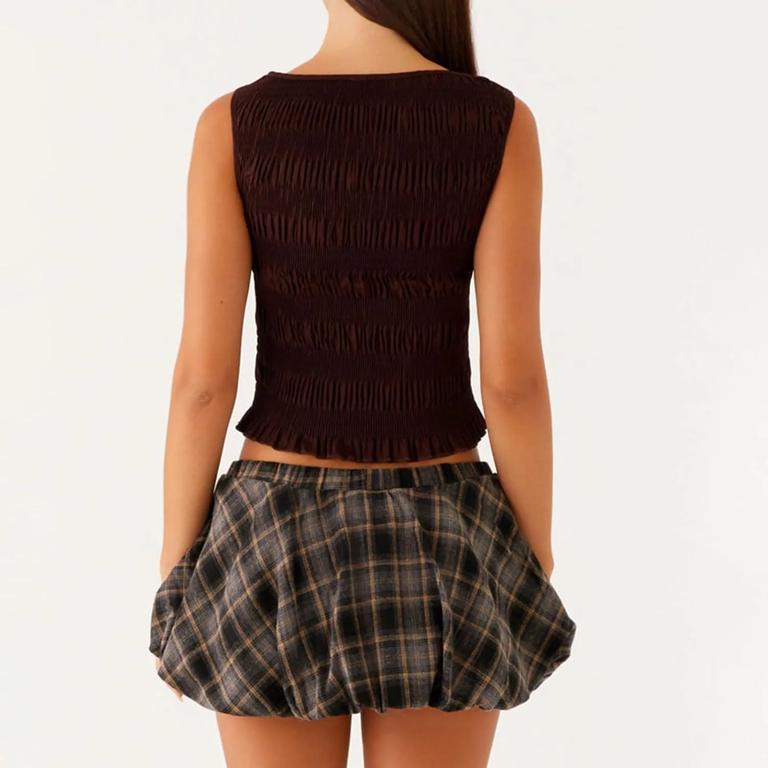 Summer Ruffle Hem Tops for Women Sleeveless Shirred Tank Tops Y2k Slim Fit Going Out Crop Tee Top