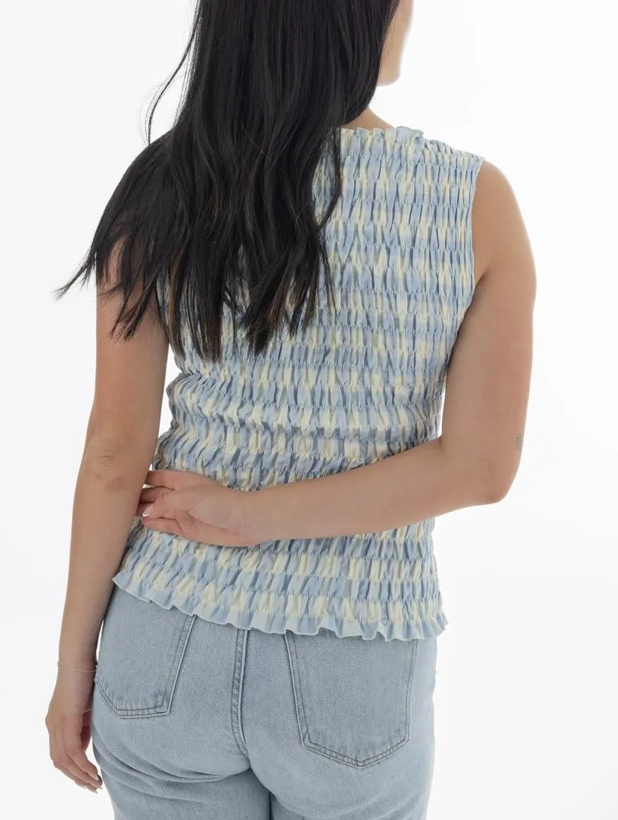 Summer Ruffle Hem Tops for Women Sleeveless Shirred Tank Tops Y2k Slim Fit Going Out Crop Tee Top