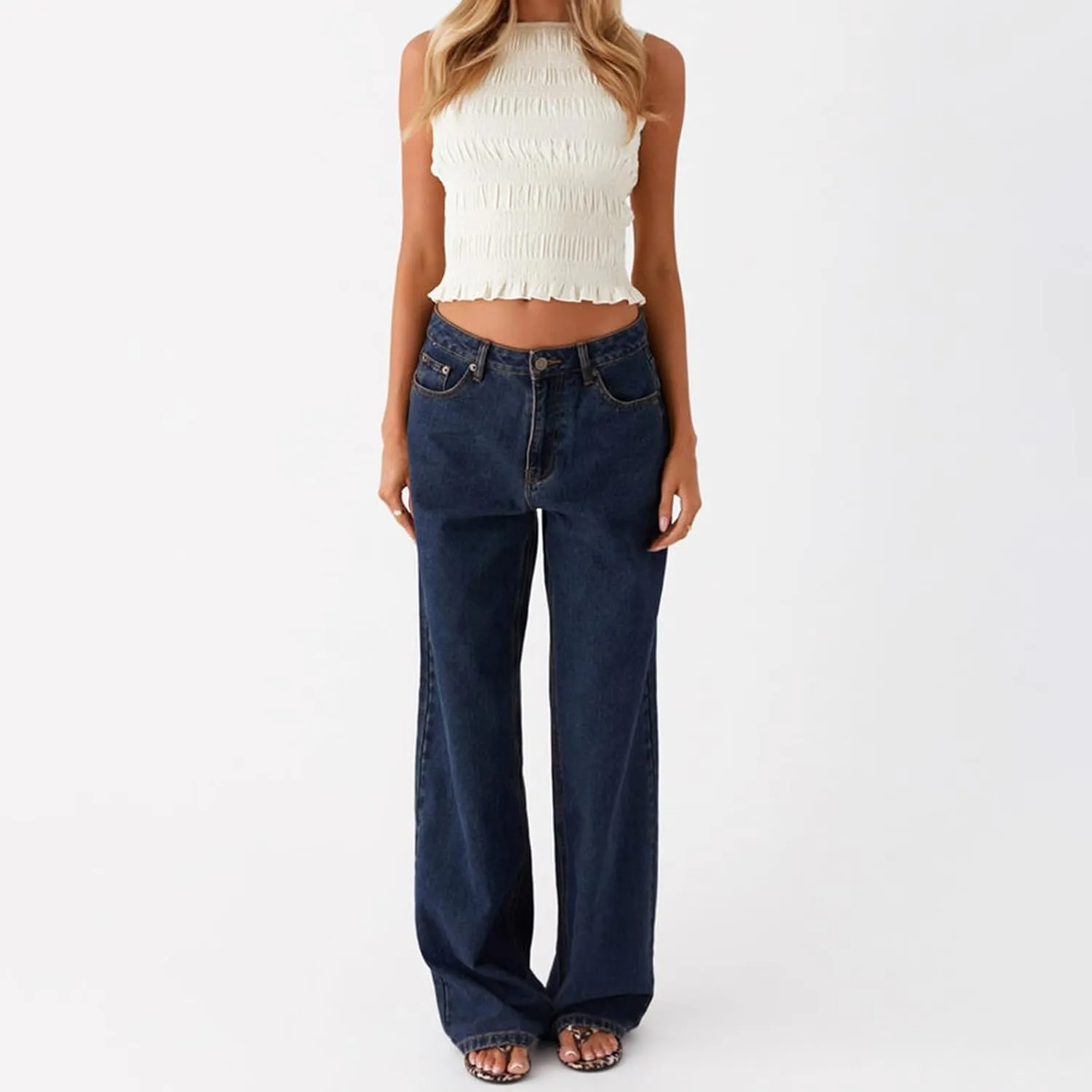 Summer Ruffle Hem Tops for Women Sleeveless Shirred Tank Tops Y2k Slim Fit Going Out Crop Tee Top