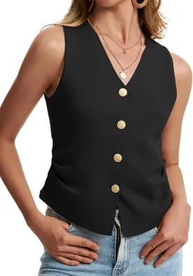 Sweater Vest Women Dressy Button Up Knit Sleeveless Tank Tops Work Business Casual Outfits Summer