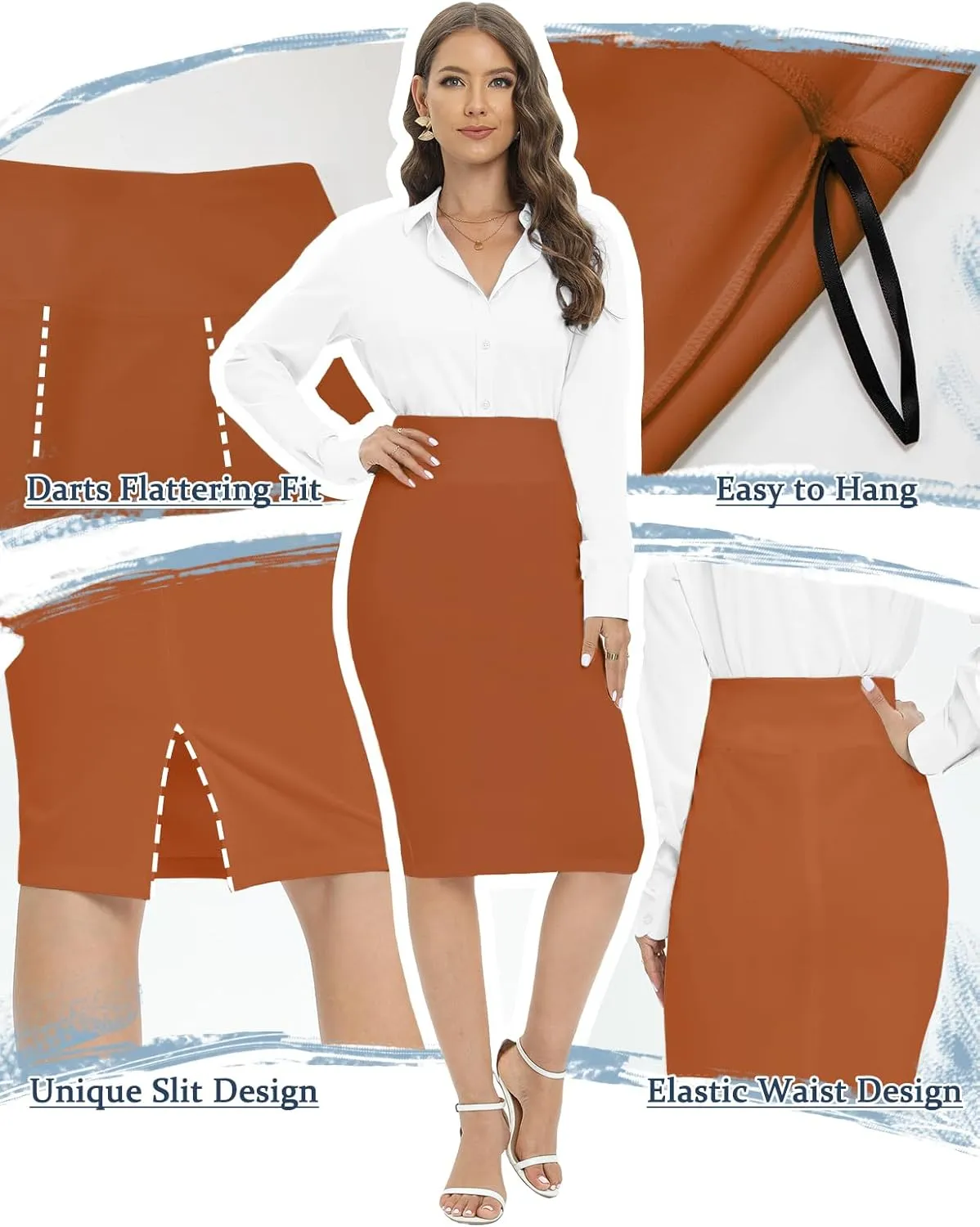 Tapata Women's Office Work Pencil Skirt Stretch High Waist Below Knee Bodycon for Business Casual