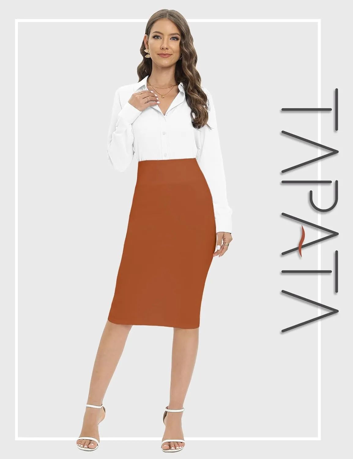 Tapata Women's Office Work Pencil Skirt Stretch High Waist Below Knee Bodycon for Business Casual