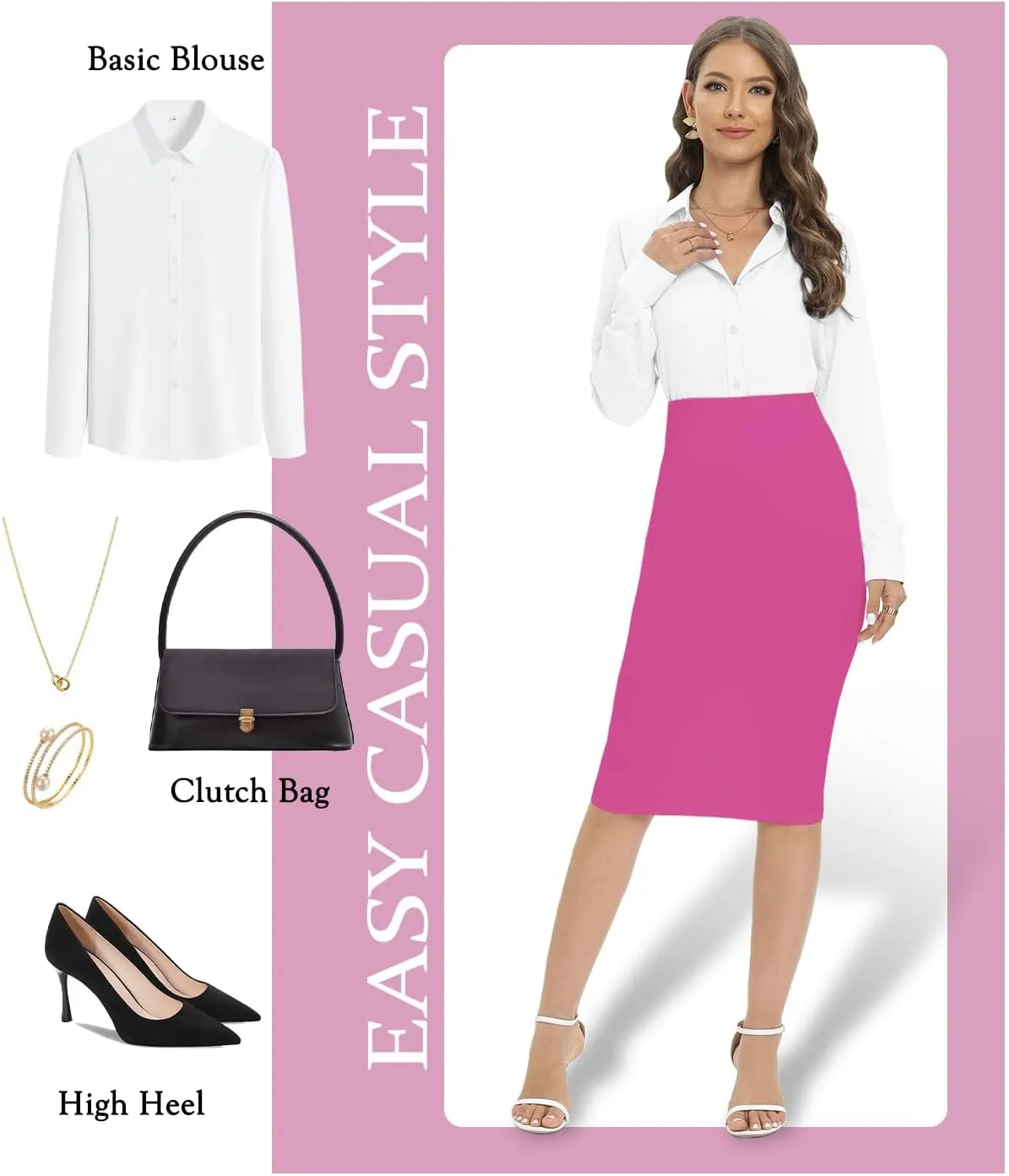 Tapata Women's Office Work Pencil Skirt Stretch High Waist Below Knee Bodycon for Business Casual