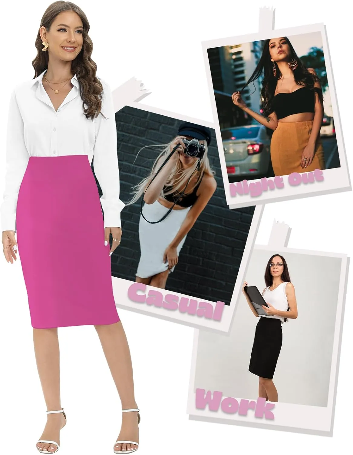 Tapata Women's Office Work Pencil Skirt Stretch High Waist Below Knee Bodycon for Business Casual