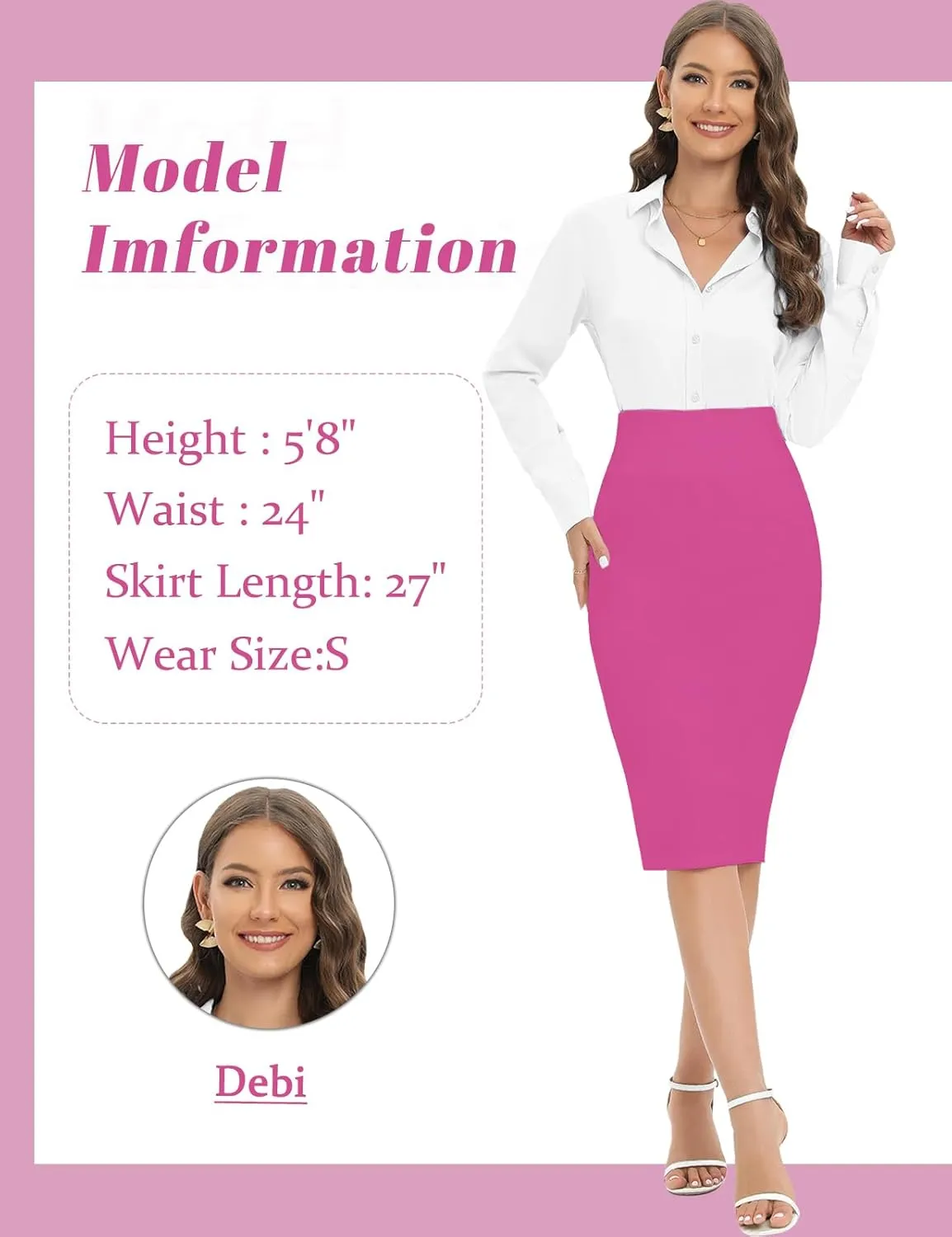 Tapata Women's Office Work Pencil Skirt Stretch High Waist Below Knee Bodycon for Business Casual
