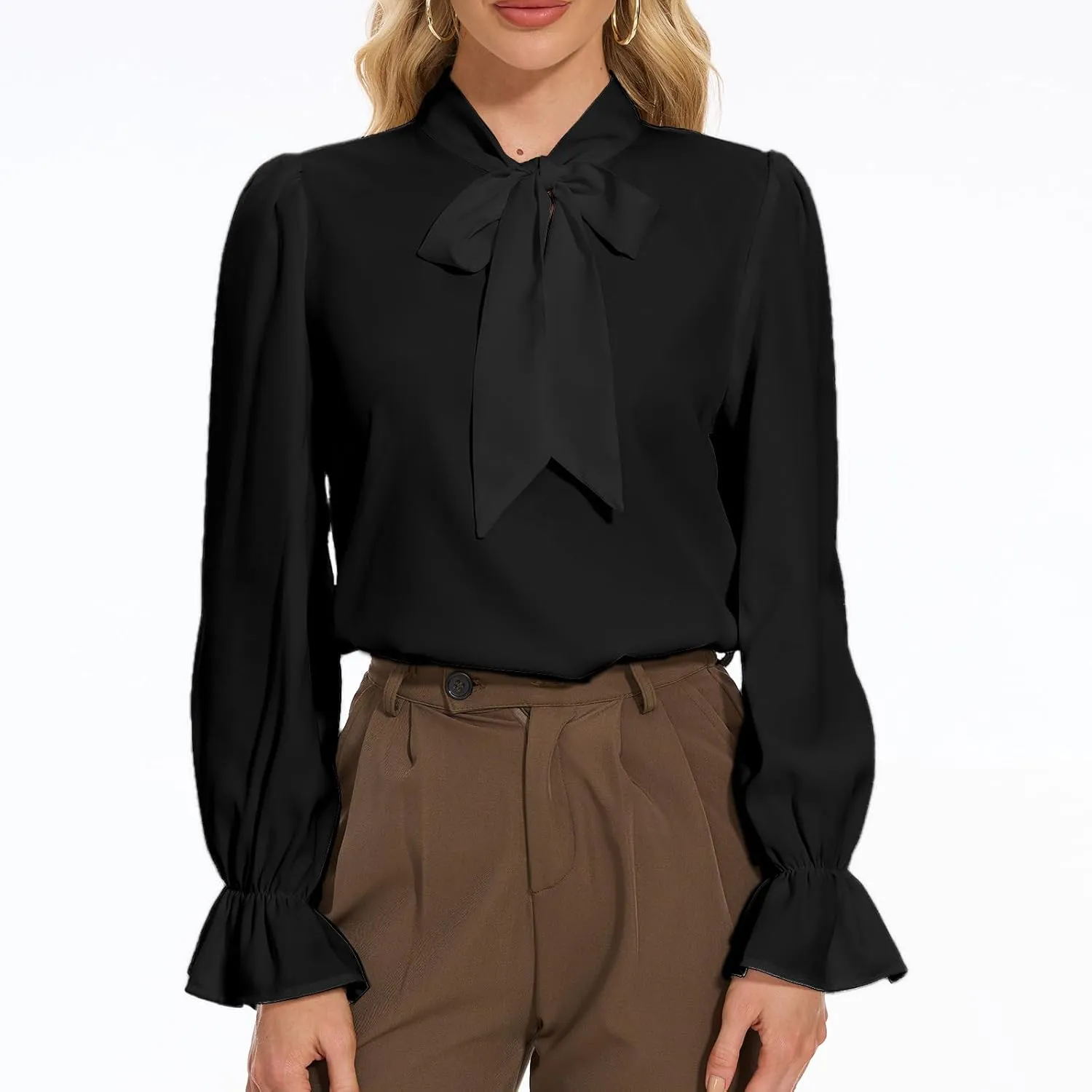VIPONES Blouses for Women, Womens Dressy Casual Business Work Office Shirts Long Sleeve Tunic Tops