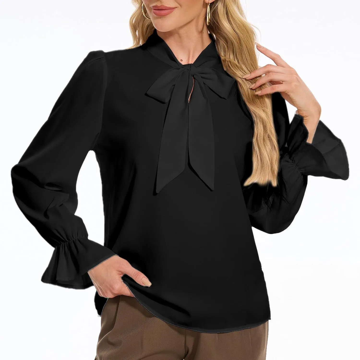 VIPONES Blouses for Women, Womens Dressy Casual Business Work Office Shirts Long Sleeve Tunic Tops