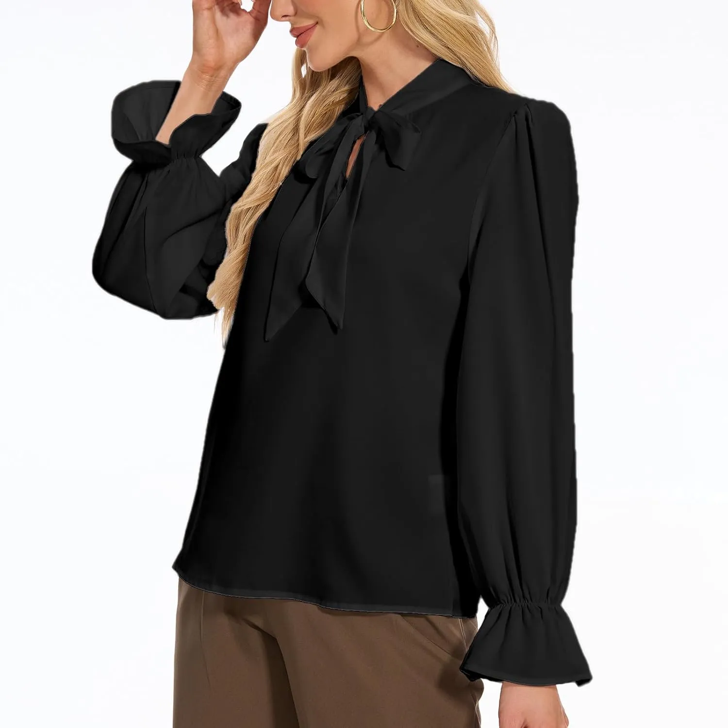 VIPONES Blouses for Women, Womens Dressy Casual Business Work Office Shirts Long Sleeve Tunic Tops
