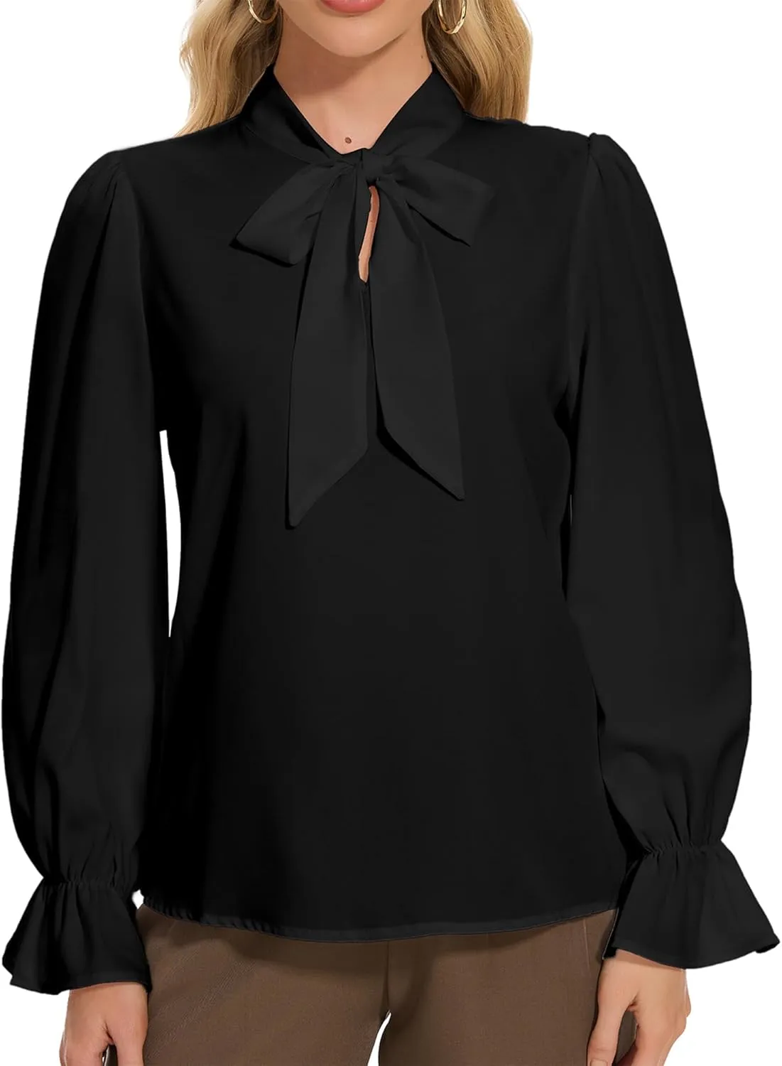VIPONES Blouses for Women, Womens Dressy Casual Business Work Office Shirts Long Sleeve Tunic Tops