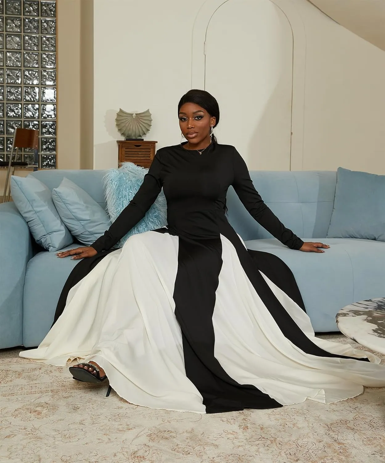 Wedding Guest Dresses for Women Elegant Long Sleeve Patchwork Pleated Swing Long Dress Formal Maxi Dress