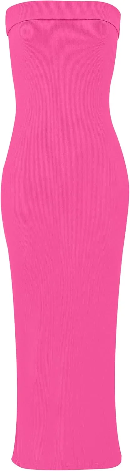 WIHOLL Womens Summer Dresses 2025 Fall Bodycon Maxi Tube Dress Strapless Side Slit Vacation Outfits