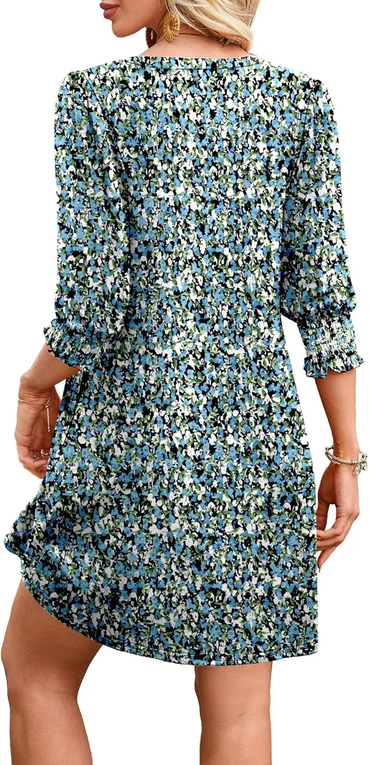 WIHOLL Women's Summer Dresses 3/4 Puff Sleeve Casual Sundress Dress with Pockets Beach Vacation 2025 Fashion