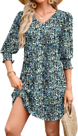 WIHOLL Women's Summer Dresses 3/4 Puff Sleeve Casual Sundress Dress with Pockets Beach Vacation 2025 Fashion