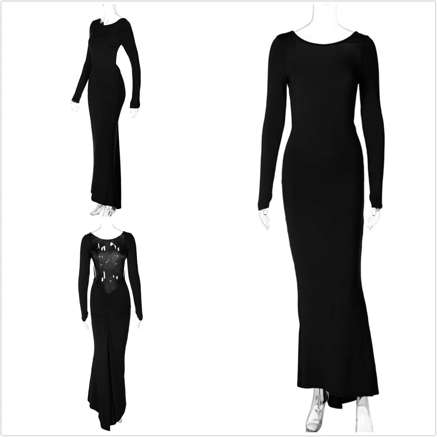 Women Bodycon Maxi Dress Long Sleeve Backless Ruched Party Cocktail Formal Wedding Guest Dresses Evening Gown