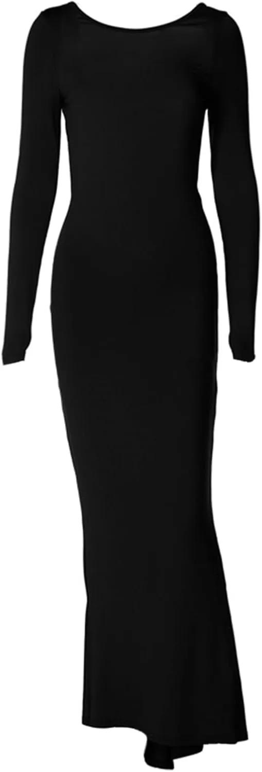Women Bodycon Maxi Dress Long Sleeve Backless Ruched Party Cocktail Formal Wedding Guest Dresses Evening Gown
