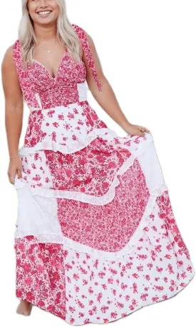 Women Y2k Boho Maxi Dress Floral Lace Sheer Tiered Flowy Cami Long Dress 2025 Summer Smocked Beach Sundress