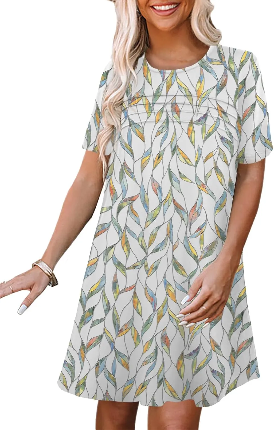 Womens Dresses Casual Short Sleeve Tunic Summer Midi Dress for Women S-XXL