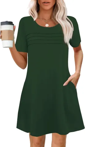 Womens Dresses Casual Short Sleeve Tunic Summer Midi Dress for Women S-XXL