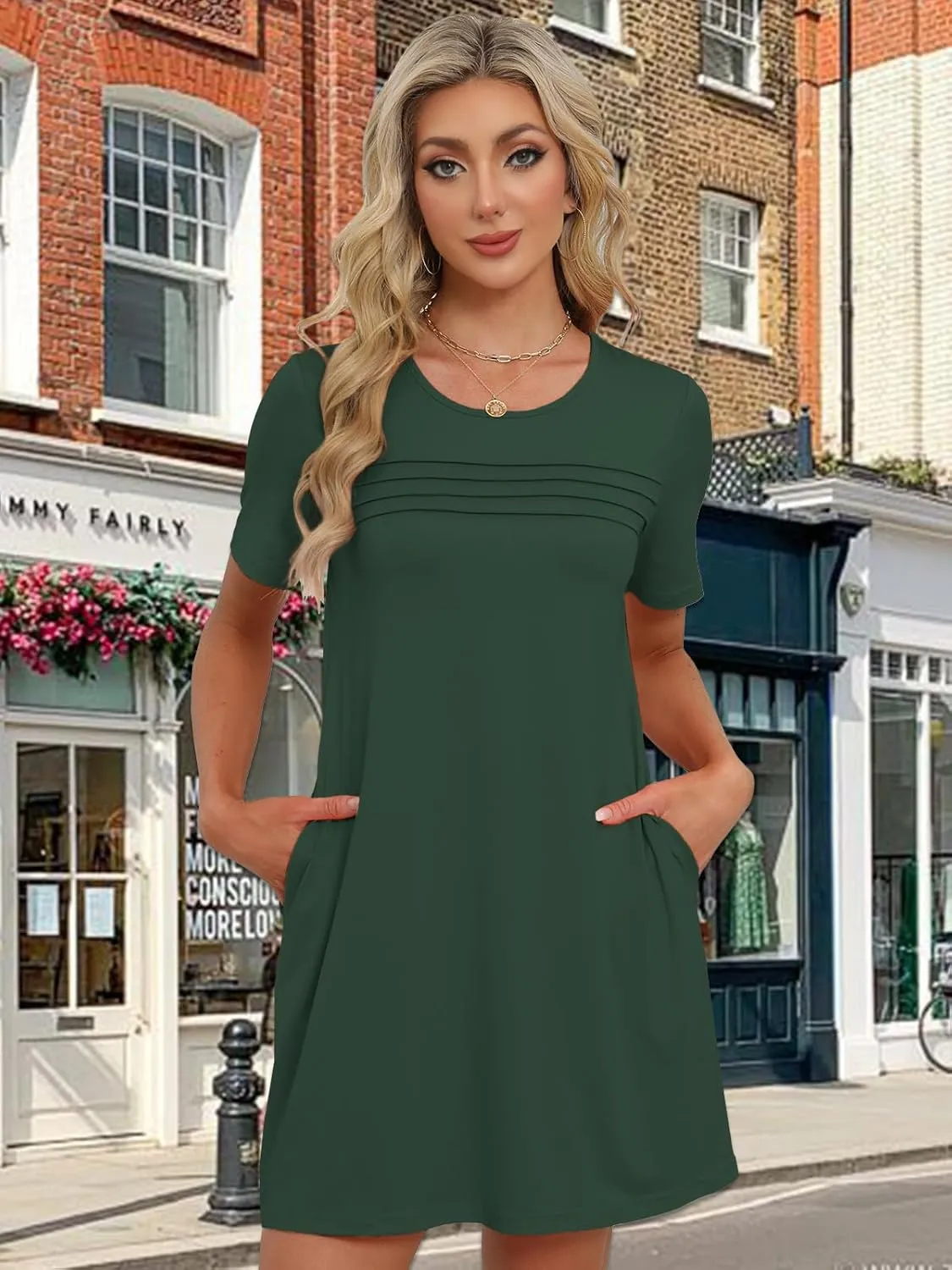 Womens Dresses Casual Short Sleeve Tunic Summer Midi Dress for Women S-XXL