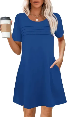 Womens Dresses Casual Short Sleeve Tunic Summer Midi Dress for Women S-XXL