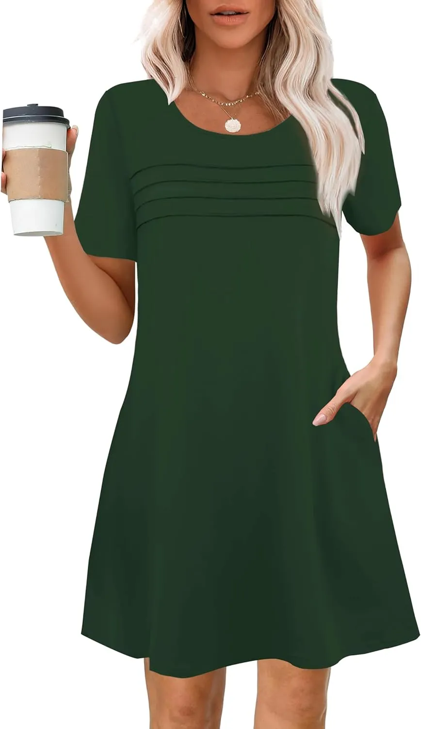 Womens Dresses Casual Short Sleeve Tunic Summer Midi Dress for Women S-XXL