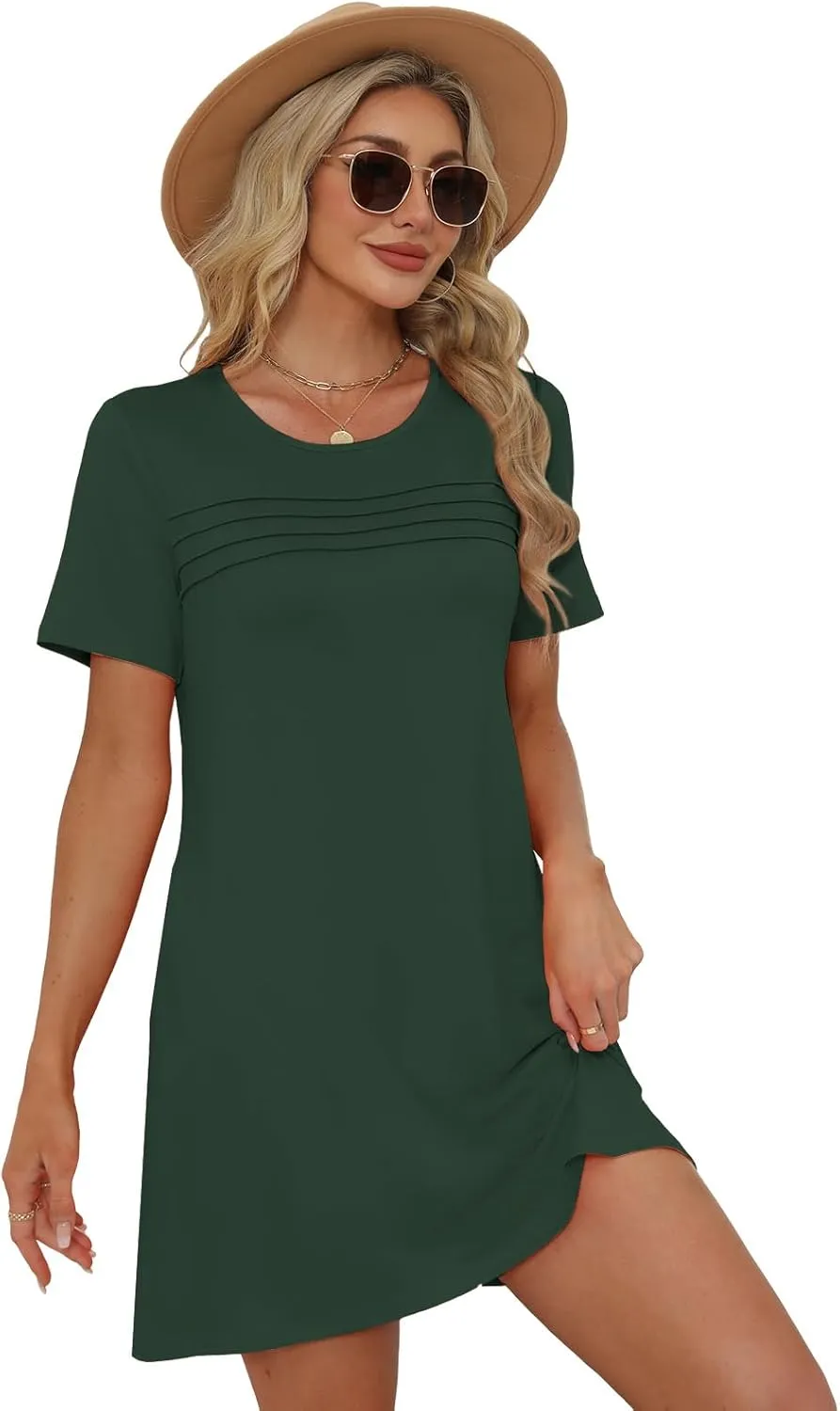 Womens Dresses Casual Short Sleeve Tunic Summer Midi Dress for Women S-XXL
