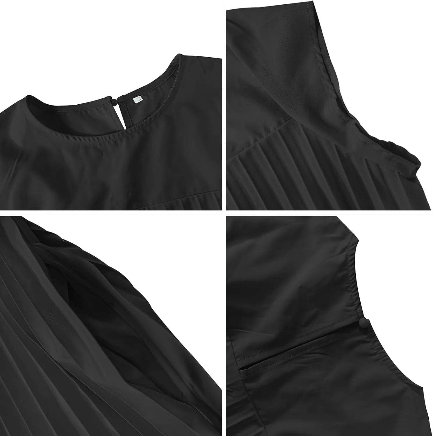 Women's Summer Pleated Maxi Dress 2024 Casual Cap Sleeve Loose Fit Flowy Long Dresses with Pockets