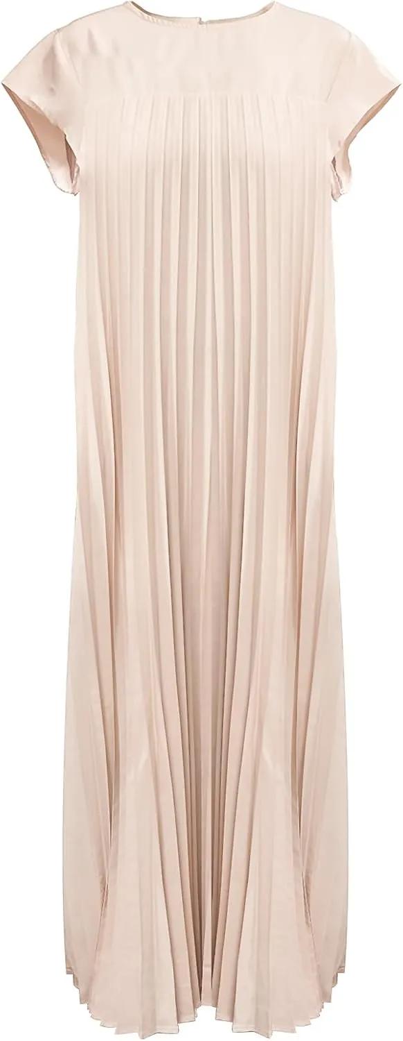 Women's Summer Pleated Maxi Dress 2024 Casual Cap Sleeve Loose Fit Flowy Long Dresses with Pockets