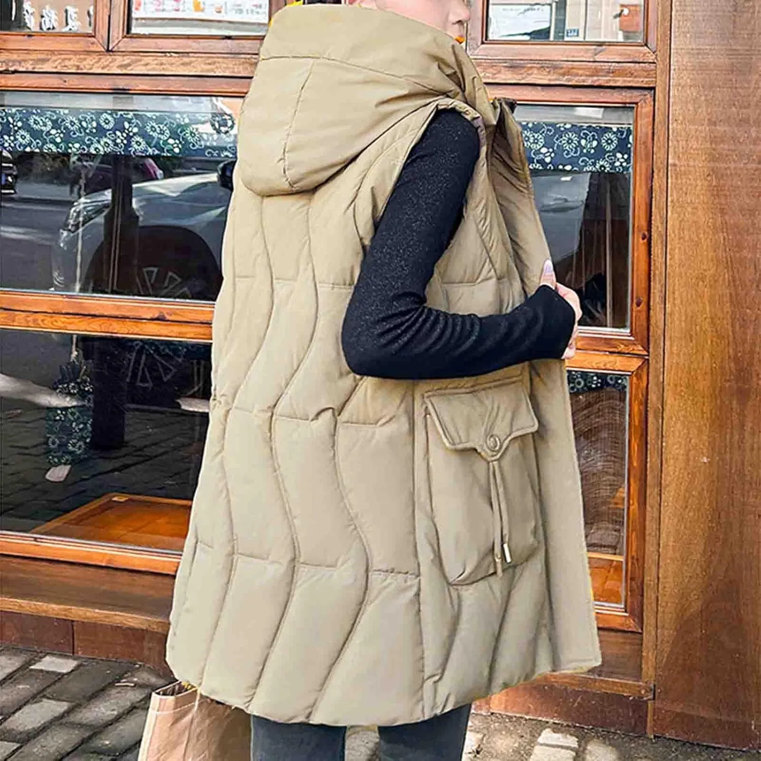 Women's Tunic Puffer Vest Insulated Hooded Sleeveless Quilted Jackets Winter Outwear Warm Gilet Coats with Pockets